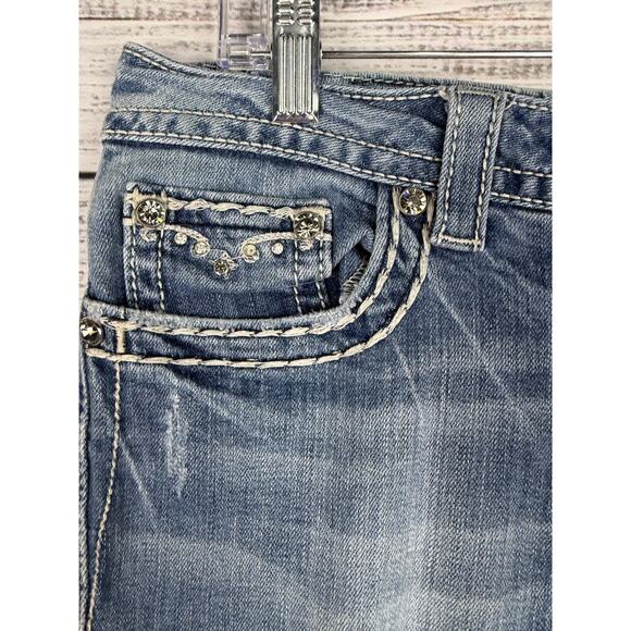 Miss Me Bootcut Jeans Light Wash Mid Rise Y2K Stretch Bedazzled Rhinestones 33 - Picture 4 of 12